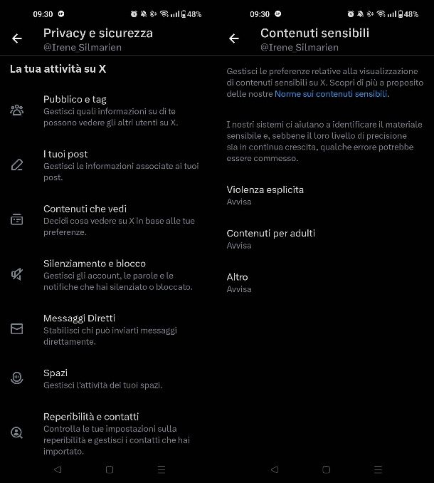 Come attivare i contenuti sensibili su X da Android