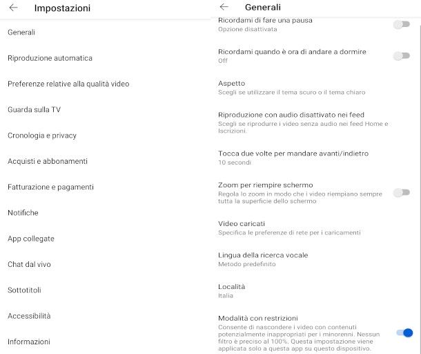 modalità con restrizioni youtube app