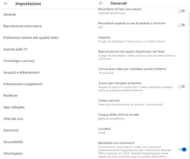 modalità con restrizioni youtube app