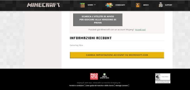 Minecraft Microsoft cambio nome account