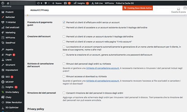 Come gestire un ecommerce con WooCommerce Account e privacy