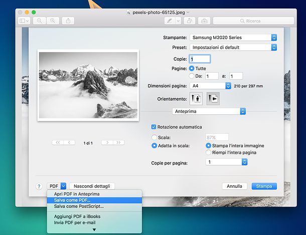 Stampante virtuale PDF Mac