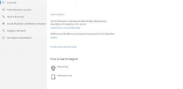 Windows10 schermata le tue info