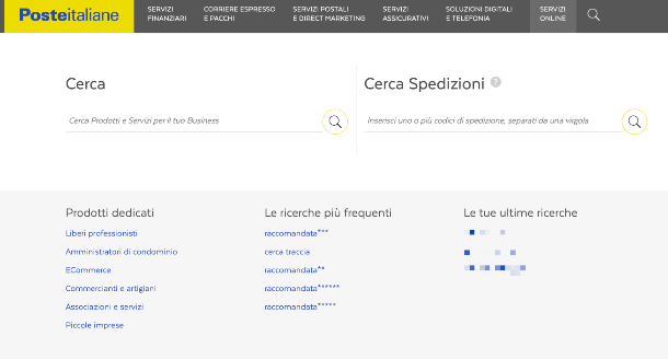 Cerca spedizioni Poste Italiane