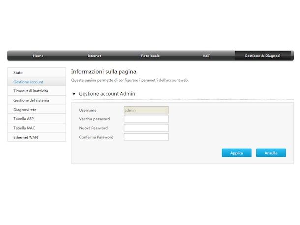 Cambiare password nel modem TIM