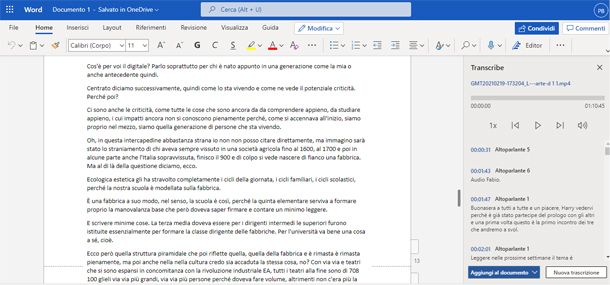 Opzione dettatura di Word