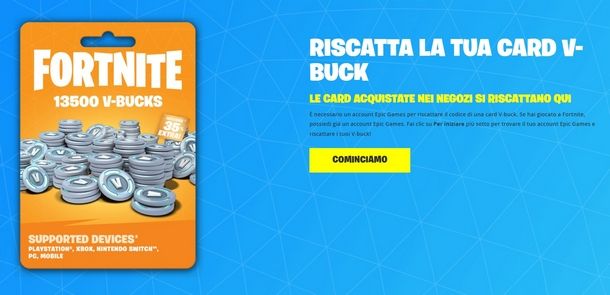 Riscattare i V-Buck per Nintendo Switch dal sito Epic Games