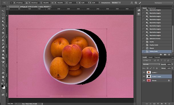 Come fare le ombre su Photoshop opzione Trasforma