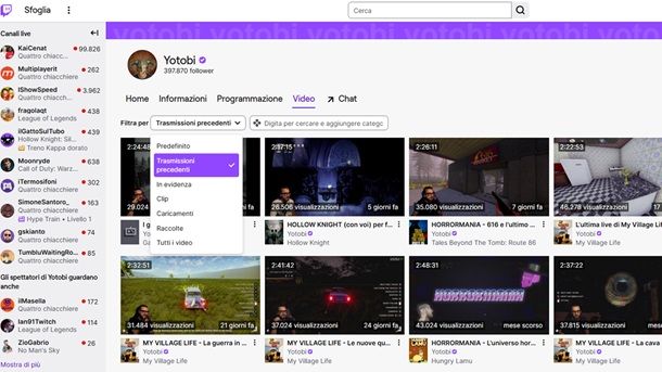 Come trovare le trasmissioni precedenti su Twitch