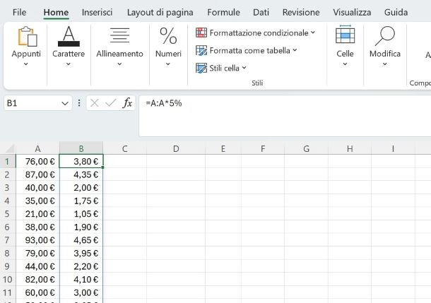 Come moltiplicare una colonna per una percentuale