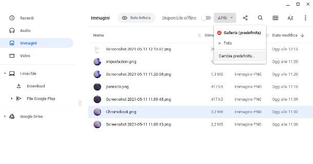 aprire file su Chromebook