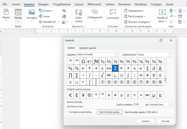 Come fare la freccia su Word