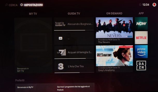 menu principale Vodafone TV