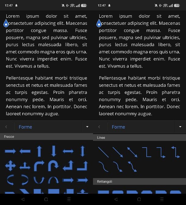 Come fare la freccia su Word: Android