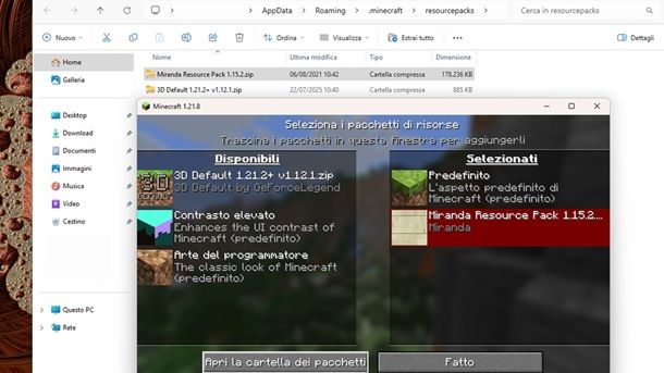 Cartella Minecraft texture pack Java