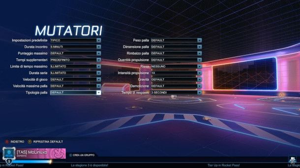 Modificatori della partita privata di Rocket League