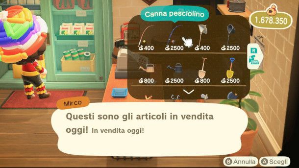 Acquisto canna da pesca in Animal Crossing