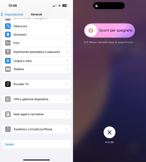 Spengere iPhone con i menu