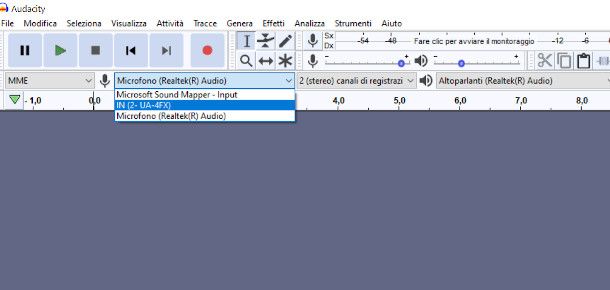 Audacity selezione input