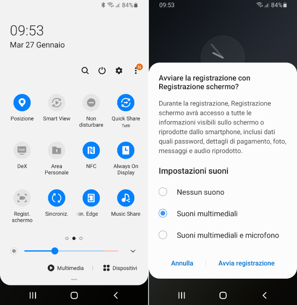 Registrazione schermo Samsung