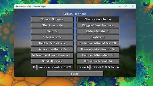 Opzioni aggiuntive Minecraft OptiFine Java