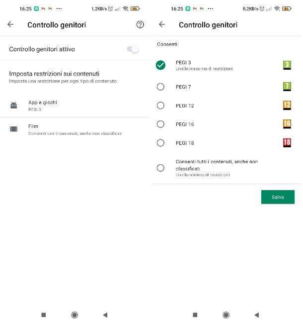 Controllo genitori Play Store