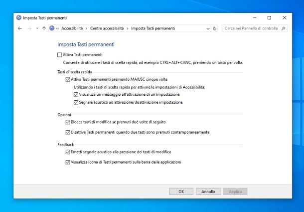 Come disattivare i tasti permanenti