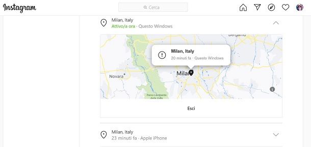 Attività di accesso Instagram