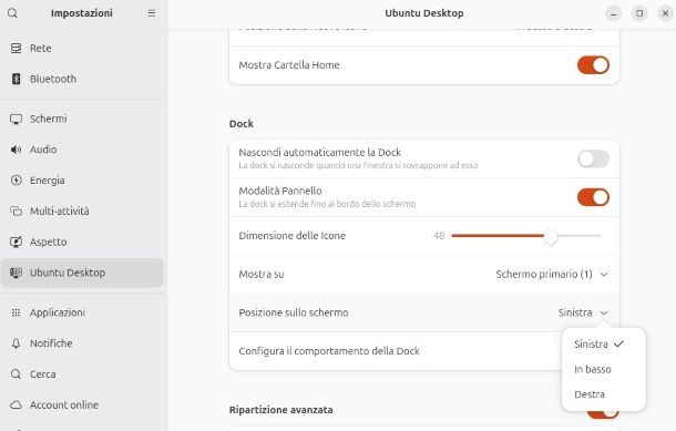 Come spostare la barra delle applicazioni in basso Ubuntu