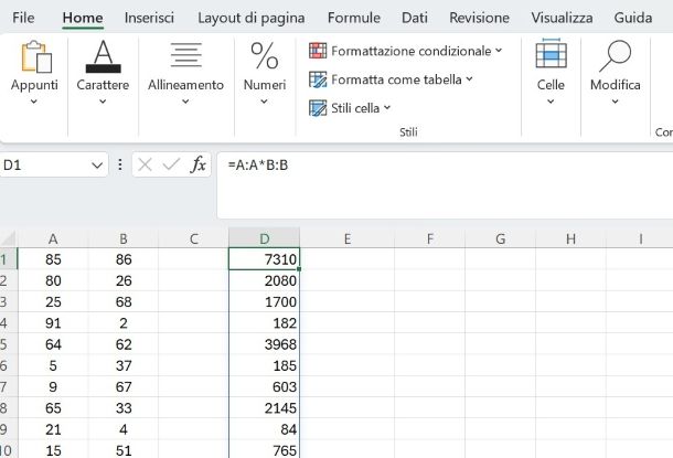 Come moltiplicare una colonna per un'altra in Excel