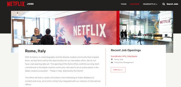 Locations ricerca lavoro netflix