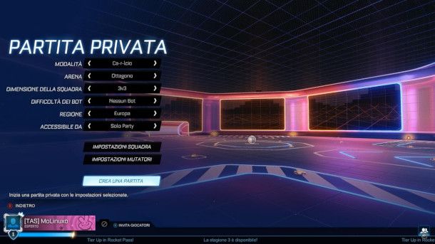 Impostazioni della partita privata di Rocket League