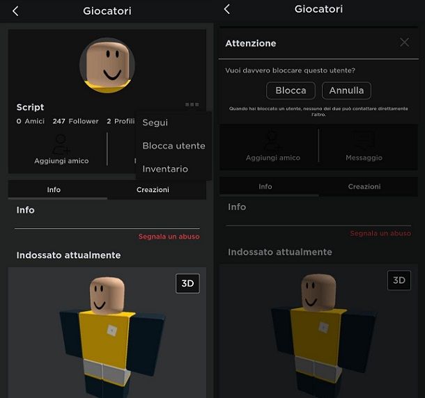 Come bloccare un utente su Roblox smartphone