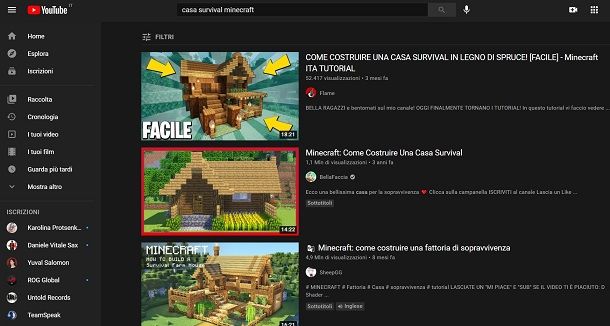 Casa Survival di Minecraft su YouTube