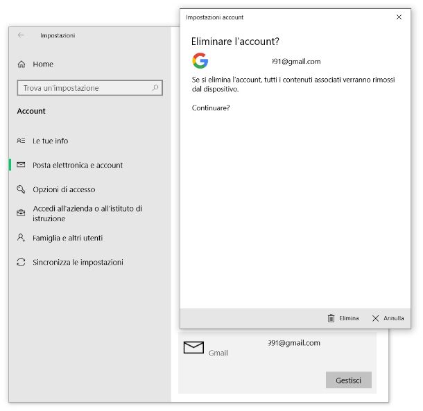 Eliminare account Google da PC