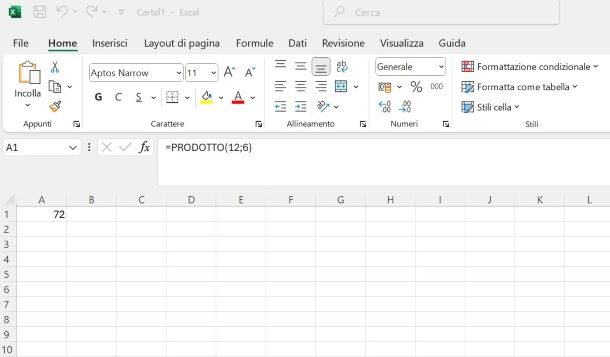 Formula per moltiplicare in Excel