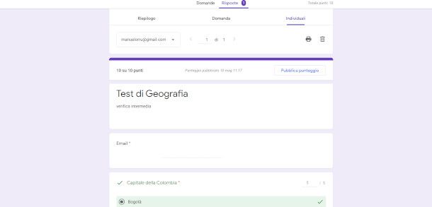 valutazione quiz Google Moduli