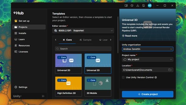 Come creare un progetto 3D Unity