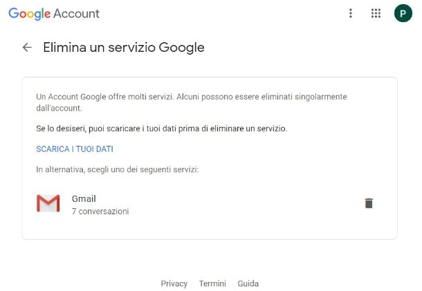 Eliminare servizio Google
