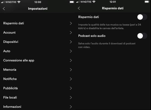 risparmio dati spotify