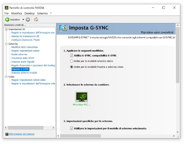 Attivare G-SYNC