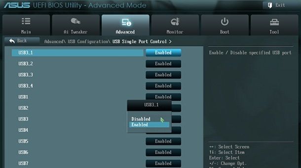 Come riabilitare le porte USB dal BIOS