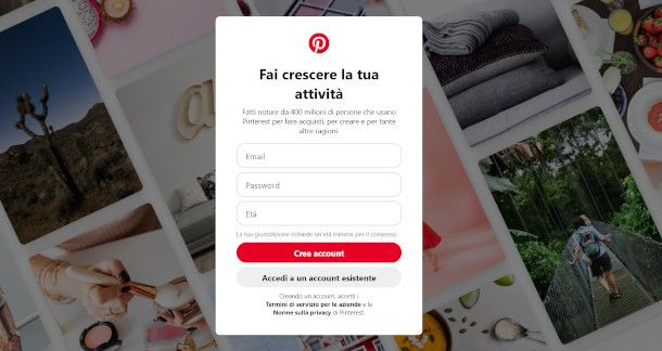 registrazione pinterest business