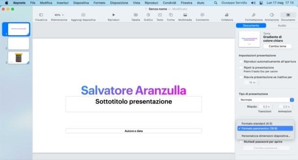 Cambiare formato presentazione Keynote