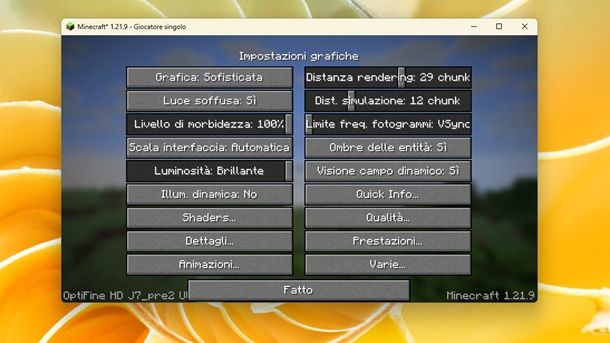 Impostazioni OptiFine Minecraft Java
