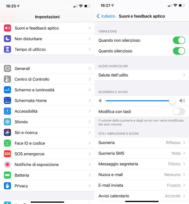 Impostazioni vibrazione iOS