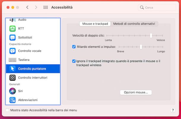 Accessibilità mouse macOS