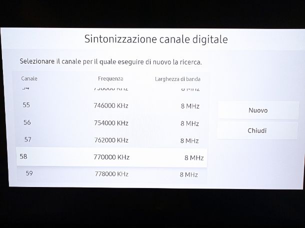 Sintonizzazione manuale Cielo TV 