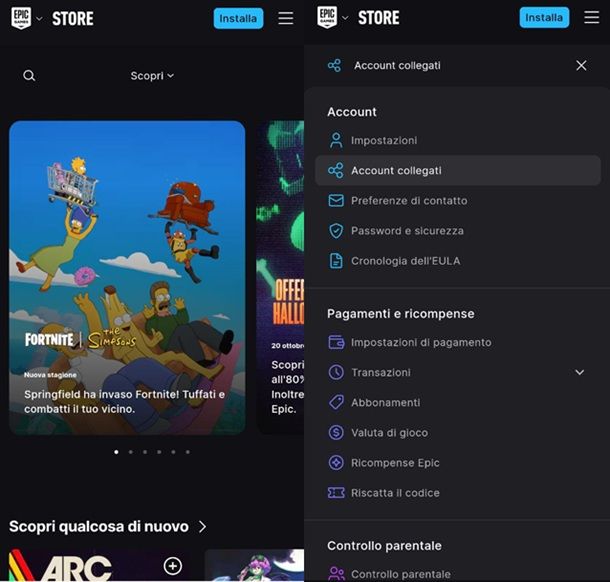 Account collegati Epic Games Store smartphone