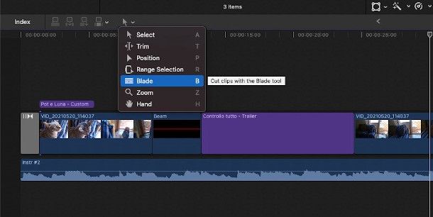 strumenti timeline final cut pro x